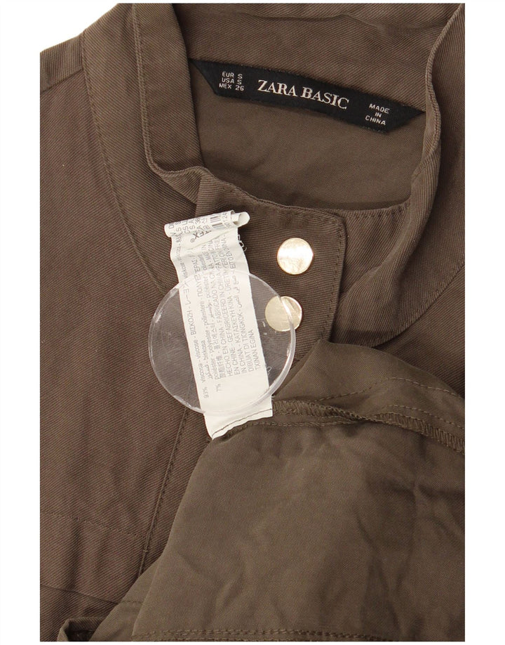 Jaqueta utilitária feminina Zara UK 10 pequena viscose cáqui