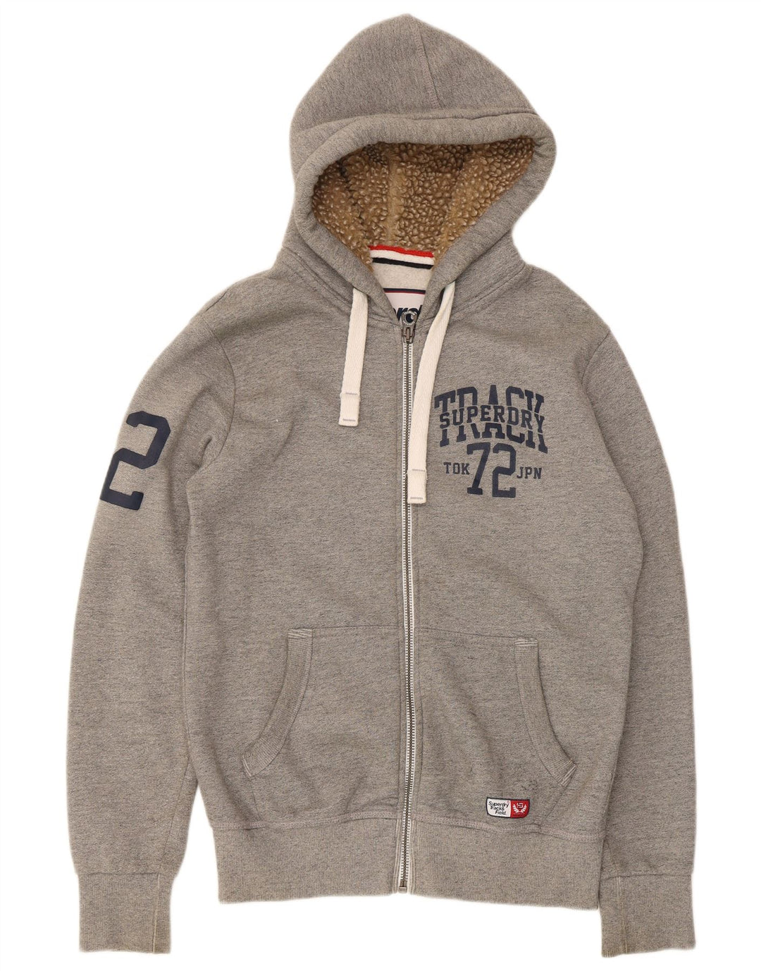 Suéter masculino Superdry com capuz e zíper gráfico grande algodão cinza