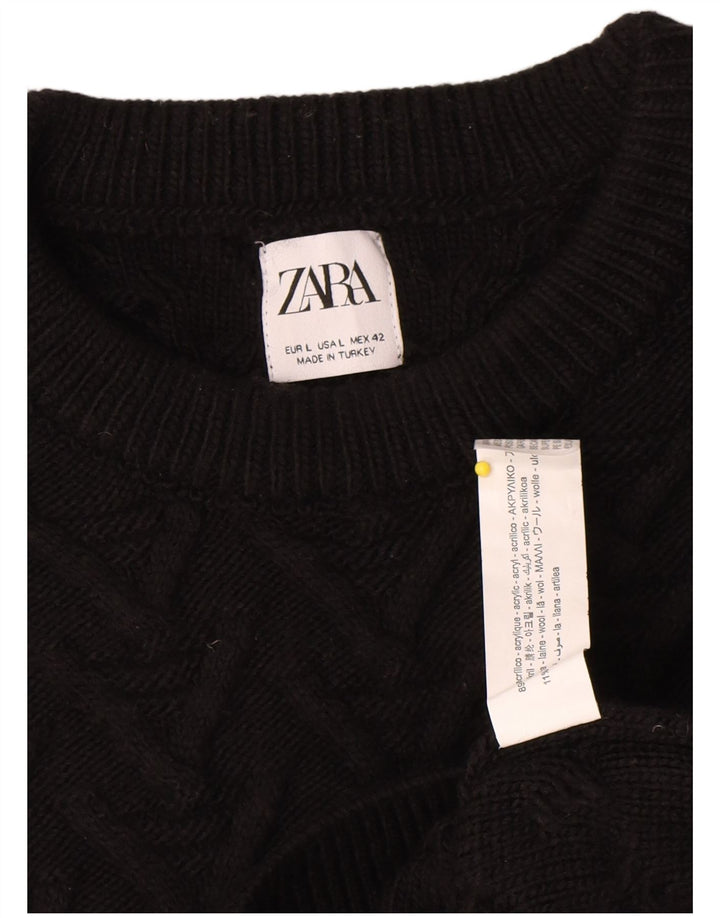 Zara Suéter masculino com gola redonda, grande acrílico preto