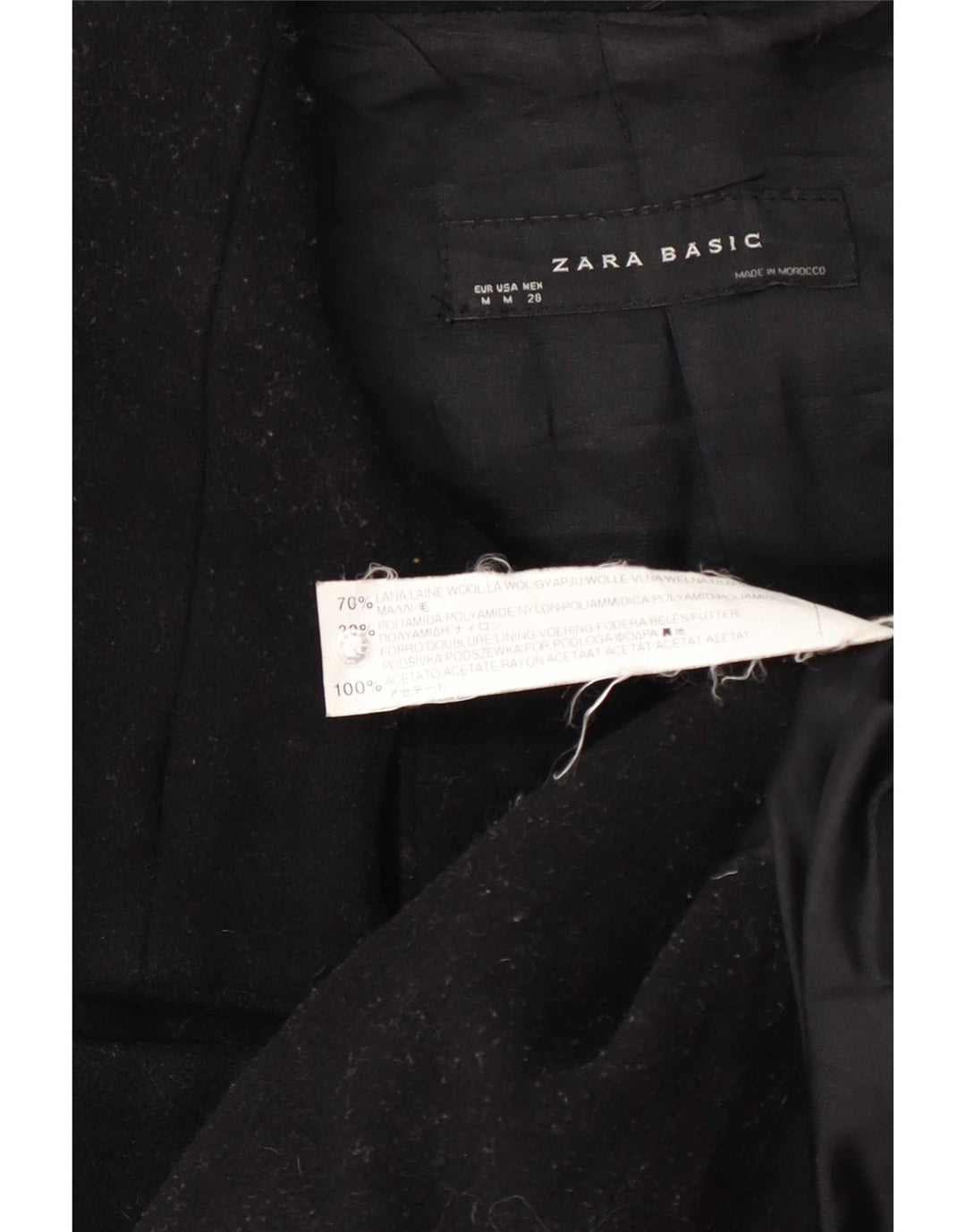 Casaco feminino Zara Pea Coat UK 12 lã preta média