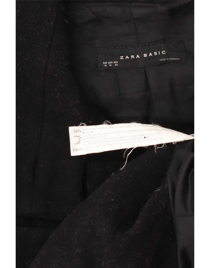 Casaco feminino Zara Pea Coat UK 12 lã preta média