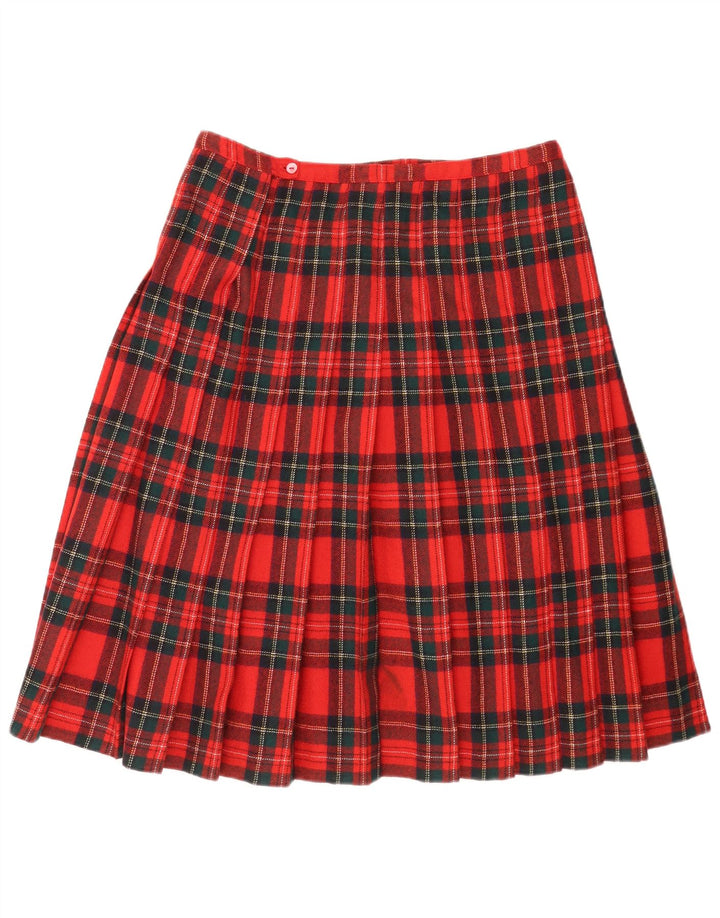 Saia plissada feminina vintage W32 xadrez vermelha grande