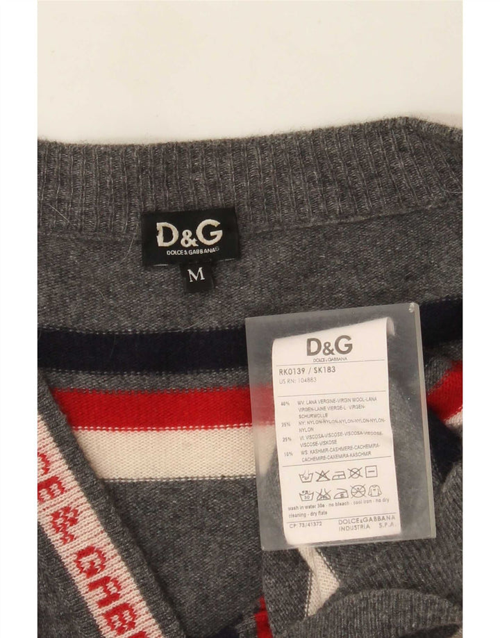 Suéter cardigã masculino Dolce & Gabbana de lã listrada cinza médio