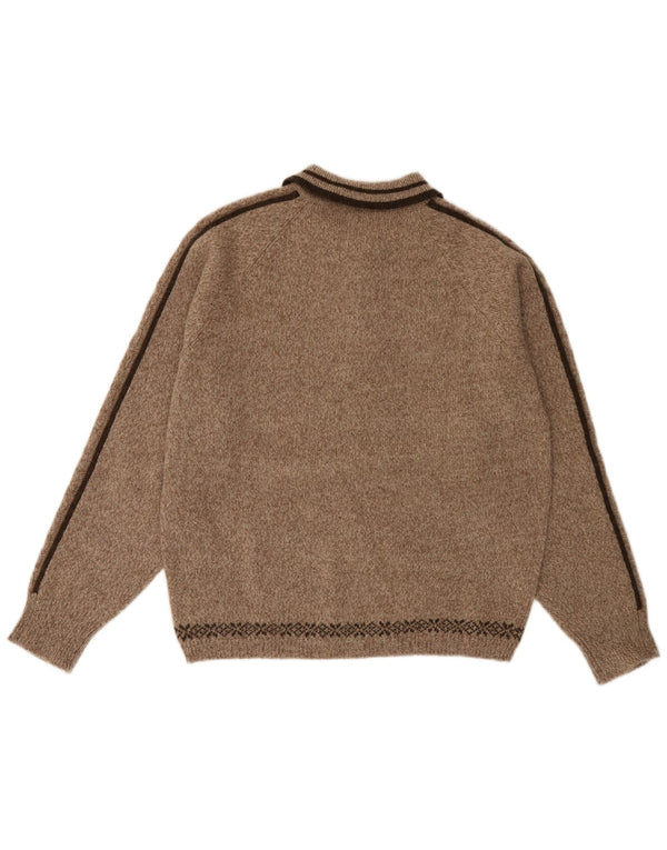 Suéter masculino HAMMERSCHMID com gola polo gráfica, marrom médio manchado