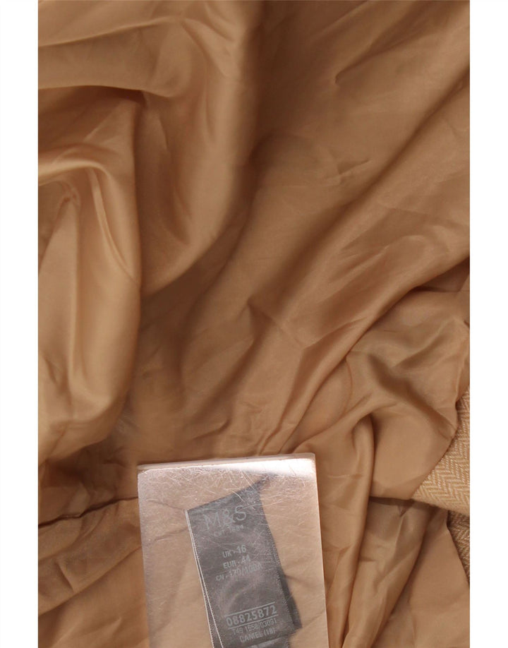 Sobretudo feminino Marks & Spencer Reino Unido 16 grande poliéster espinha de peixe bege