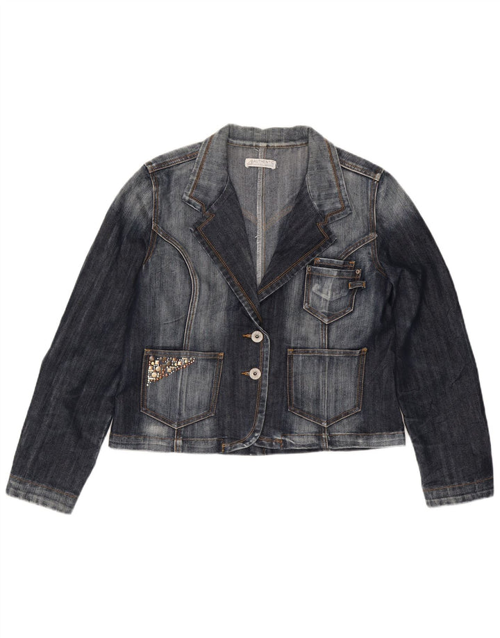 Jaqueta blazer jeans vintage feminina com 2 botões Reino Unido 14 azul marinho médio
