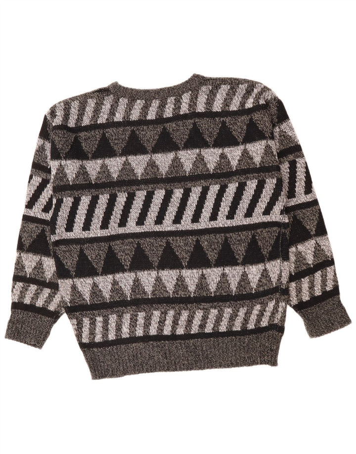 Suéter masculino vintage com gola redonda IT 52 grande cinza geométrico