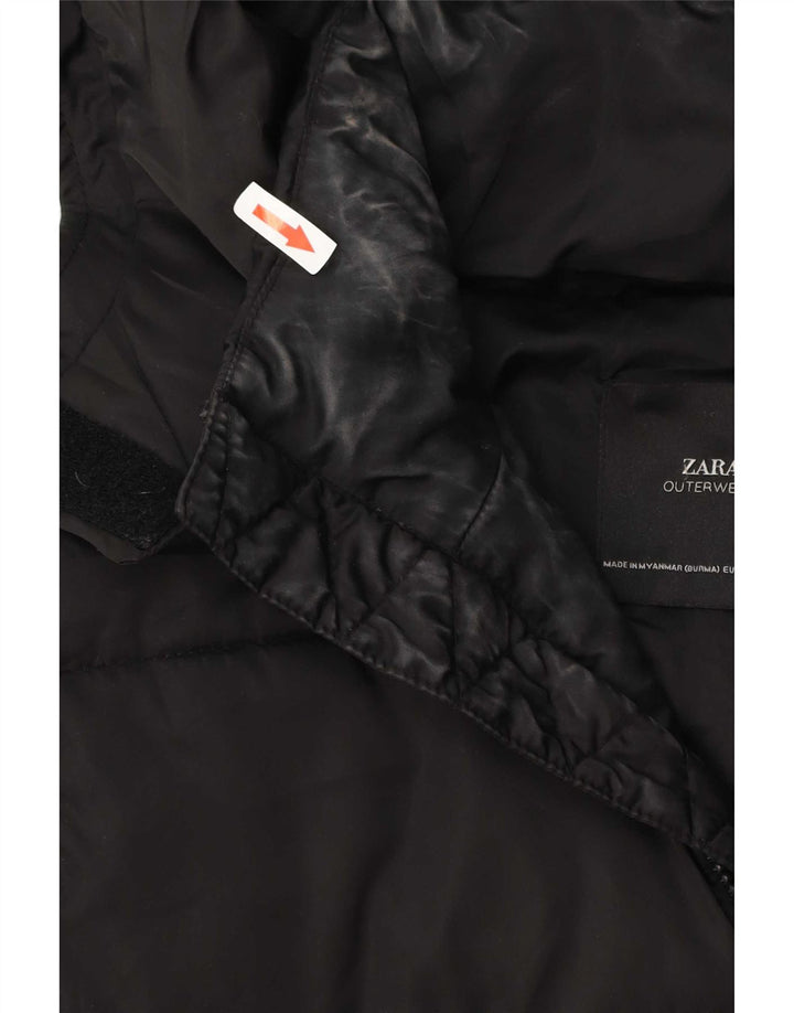 Jaqueta anorak acolchoada com capuz grande Zara feminina Reino Unido 10 pequena preta