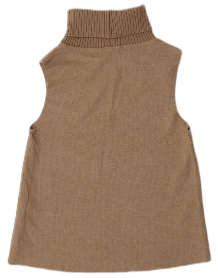 Zara Womens Vest Tank Top UK 10 Pequeno Algodão Marrom