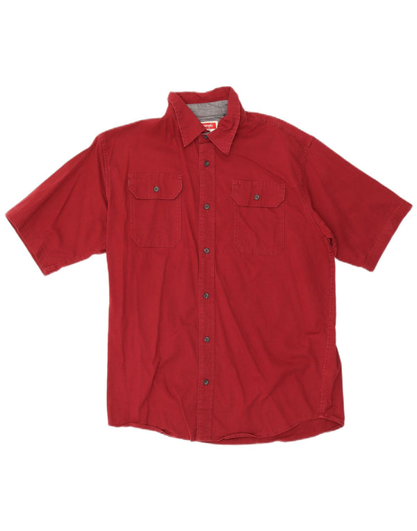 Wrangler Camisa masculina de manga curta média algodão Borgonha