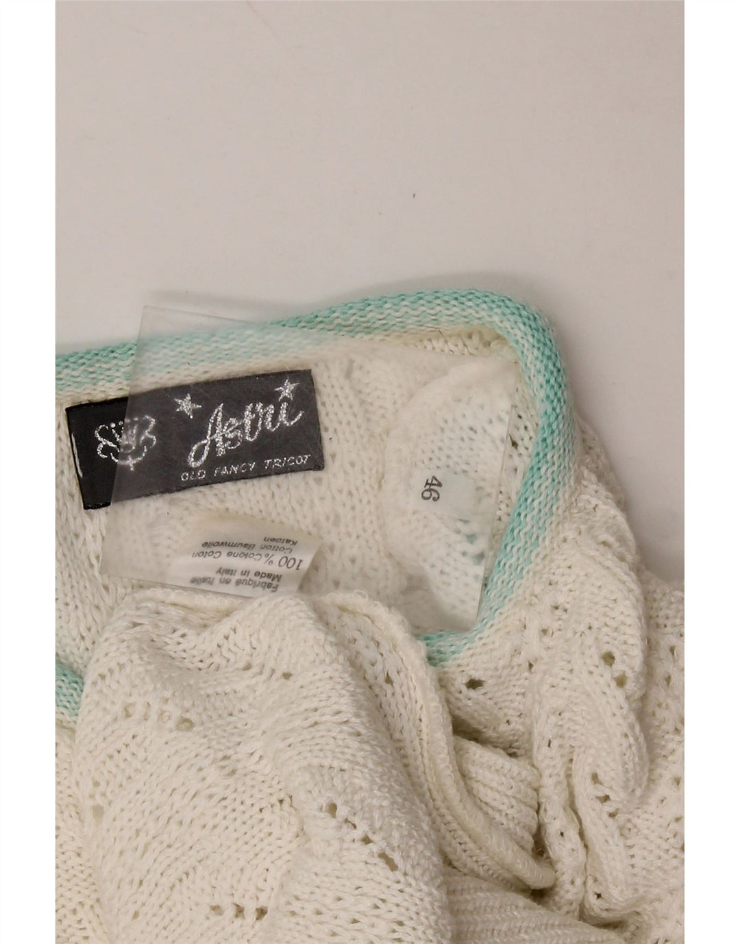 Suéter feminino VINTAGE com gola redonda IT 46 grande algodão branco