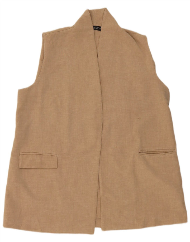 Zara Womens OPEN Colete UK 16 Grande Poliéster Bege