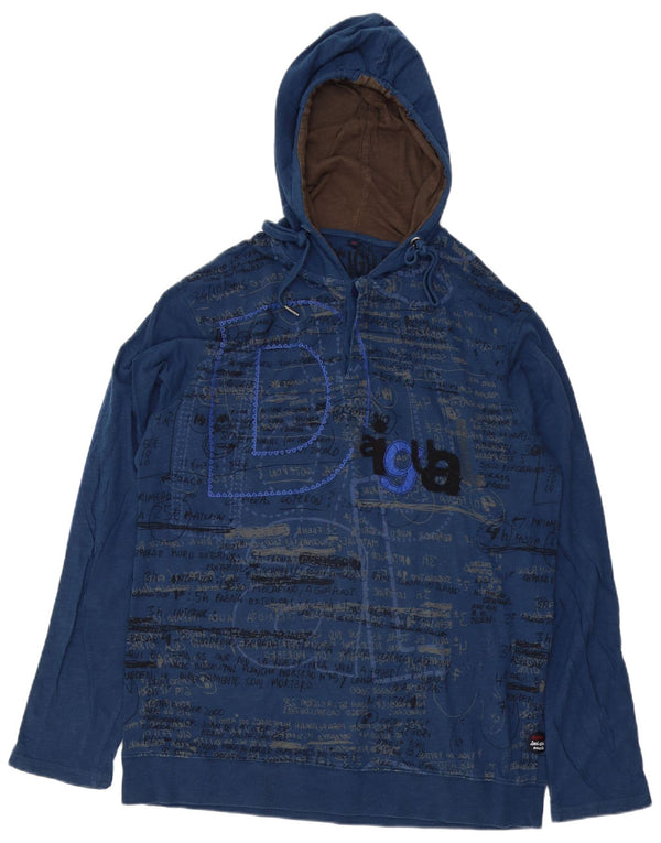 Desigual Top gráfico masculino com capuz manga comprida XL algodão azul