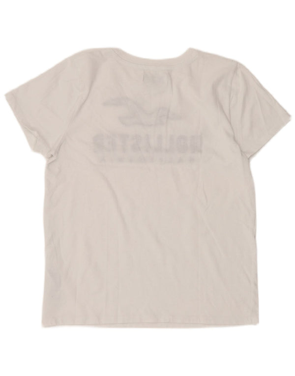 Camiseta feminina gráfica Hollister UK 12 algodão branco médio
