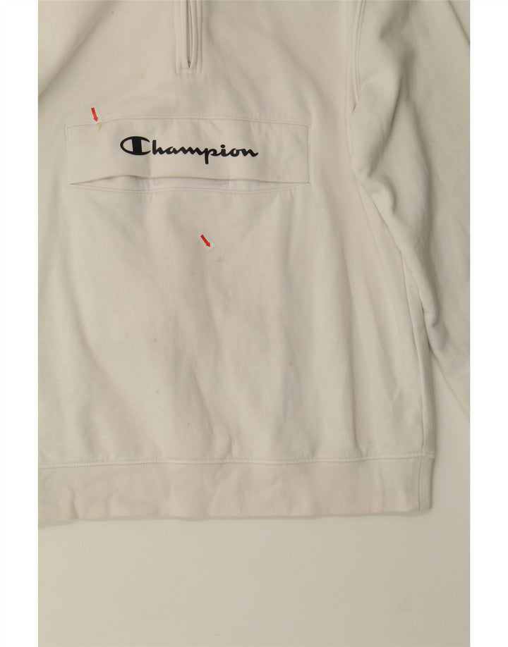 CHAMPION Mens Graphic Zip Neck Hoodie Jumper Small White Cotton Vintage Champion and Second-Hand Champion from Messina Hembry 