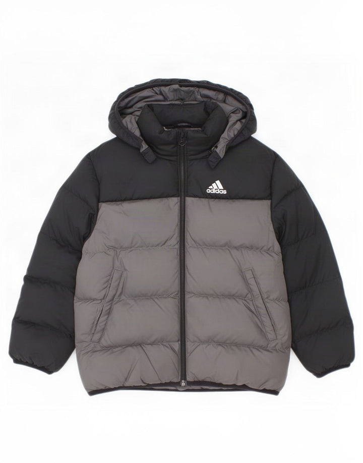 Jaqueta acolchoada com capuz Adidas meninos 6-7 anos preto colorblock poliéster
