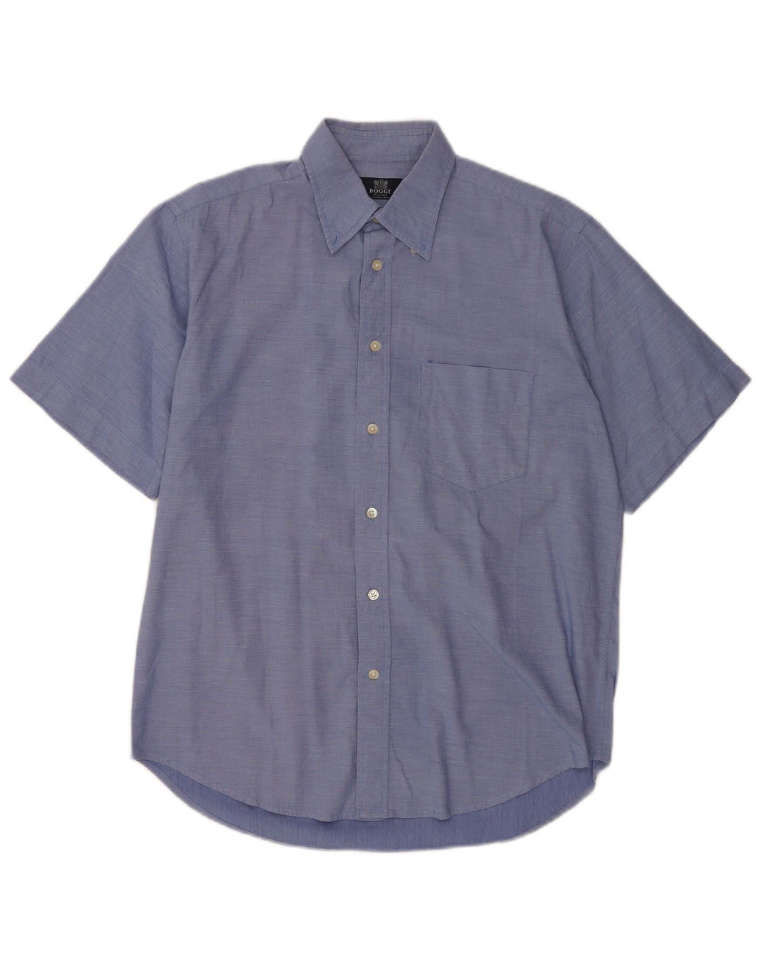 Camisa masculina Boggi Milano de manga curta azul médio algodão