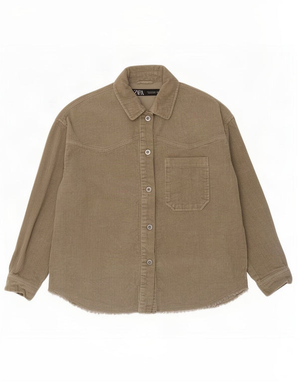 Zara Camiseta feminina de veludo cotelê Reino Unido 10 pequeno algodão cáqui