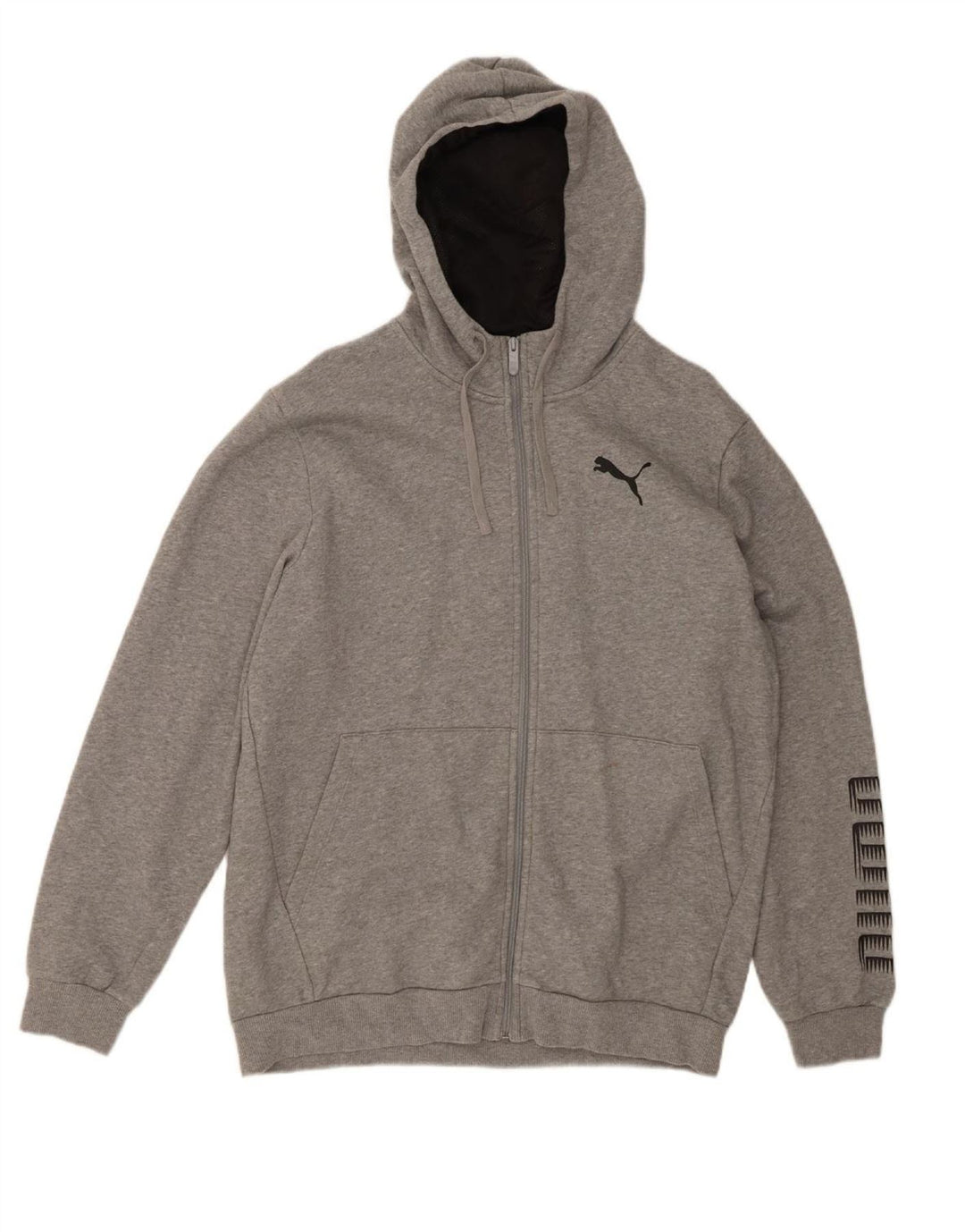 Suéter masculino PUMA com capuz e zíper gráfico grande algodão cinza