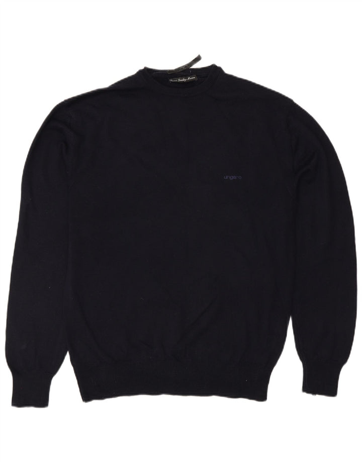 Suéter masculino Ungaro com gola redonda IT 48 pequeno de lã azul marinho