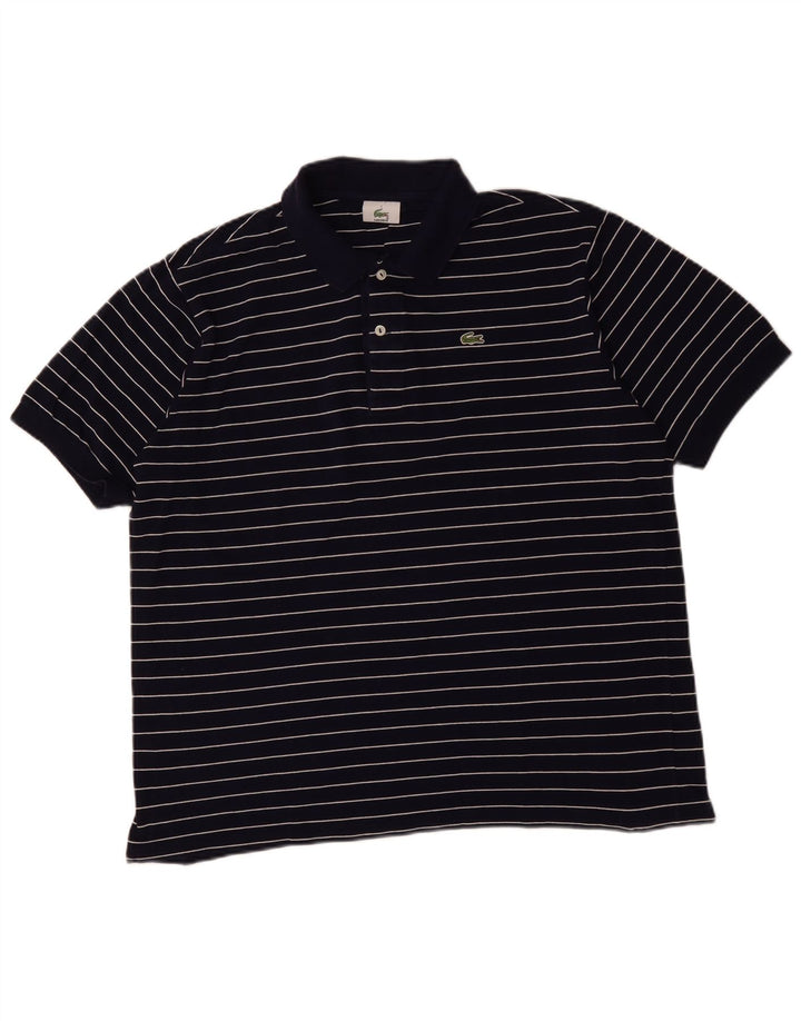 Camisa polo masculina Lacoste tamanho 7 2XL azul marinho listrado