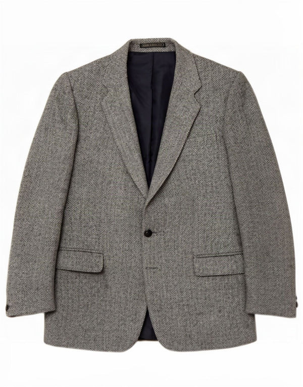 Jaqueta Charles Barker masculina Harris Tweed Blazer Reino Unido 40 grande espinha de peixe azul
