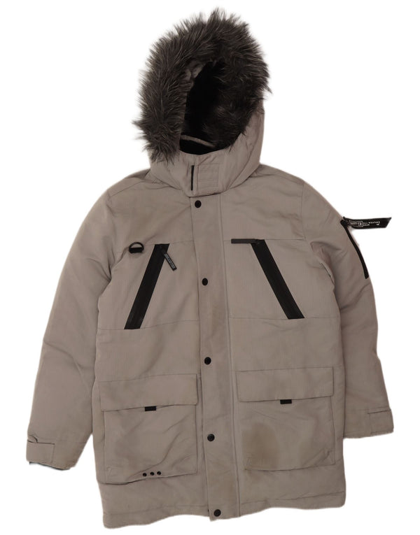 Jaqueta masculina acolchoada com capuz HOLLISTER UK 40 poliéster cinza grande