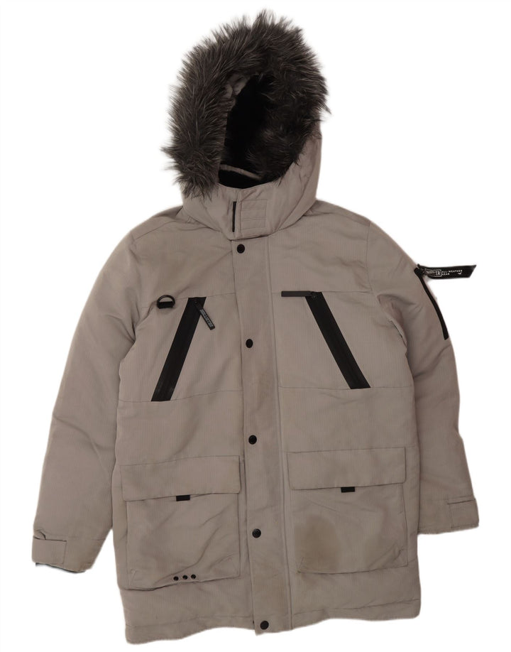 Jaqueta masculina acolchoada com capuz HOLLISTER UK 40 poliéster cinza grande