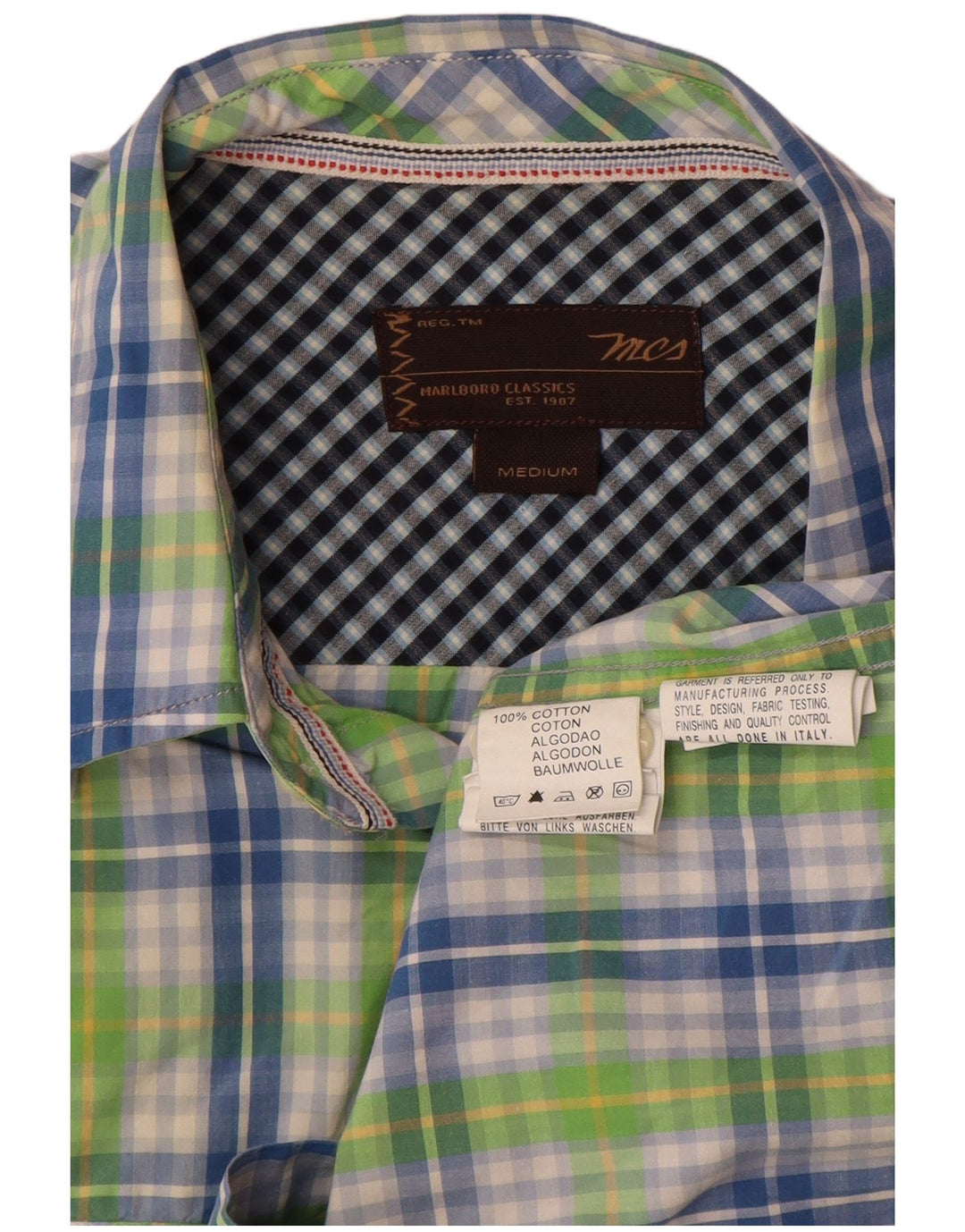 Camisa masculina de manga curta Marlboro Classics algodão xadrez verde médio