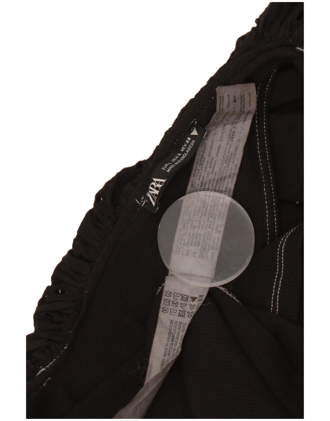 Zara Womens Off Ombro Top UK 14 Grande Algodão Preto