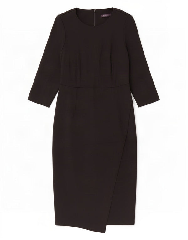 Vestido maxi feminino Marks & Spencer manga 3/4 UK 12 médio preto viscose