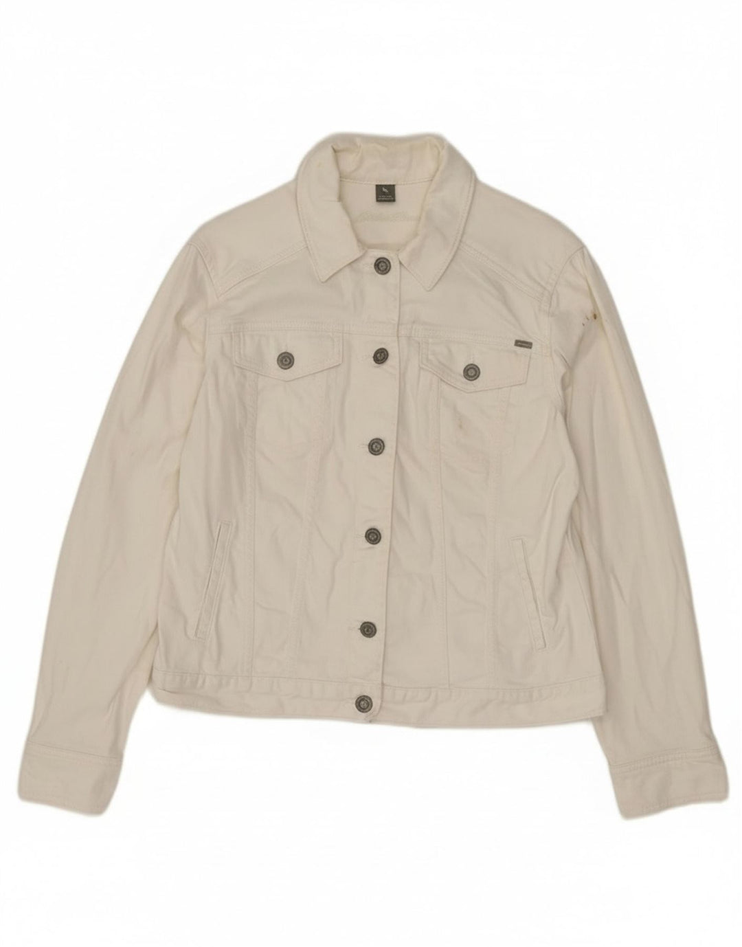 Jaqueta jeans feminina Eddie Bauer Reino Unido 14 grande algodão branco