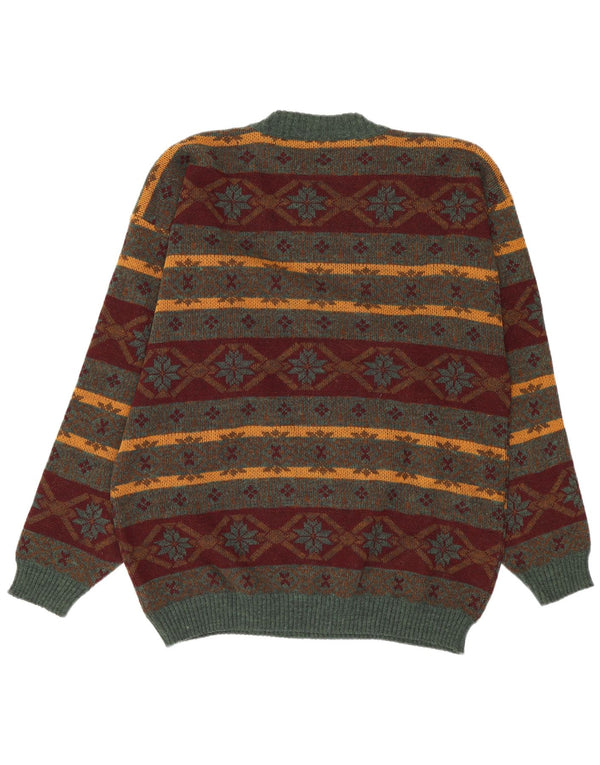 Suéter vintage masculino com gola redonda XL multicolorido Fair Isle Acrílico
