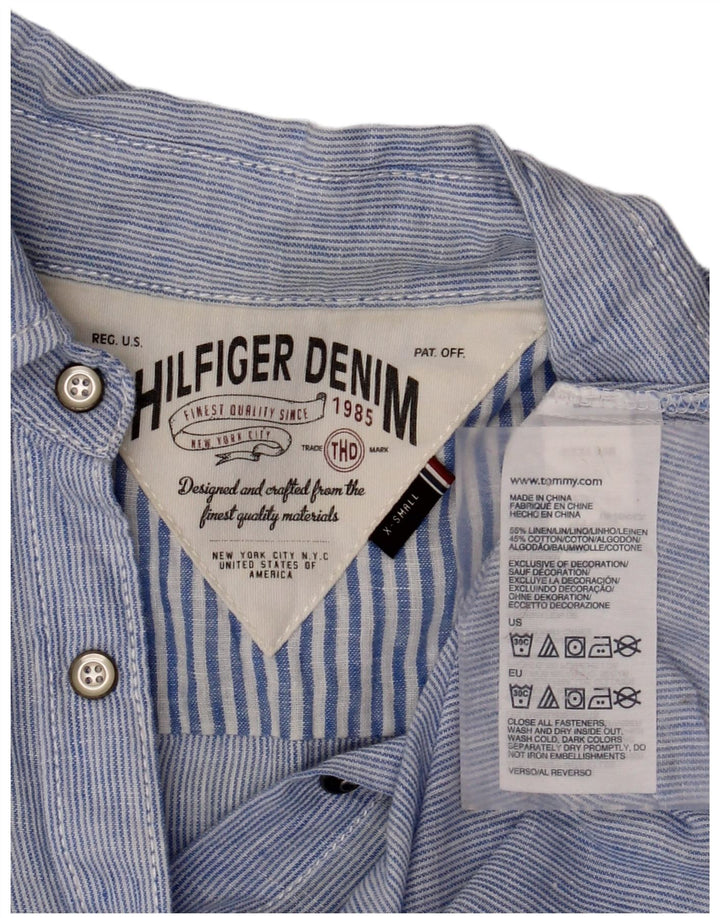 Blusa feminina TOMMY HILFIGER manga curta Reino Unido 6 XS linho listrado azul