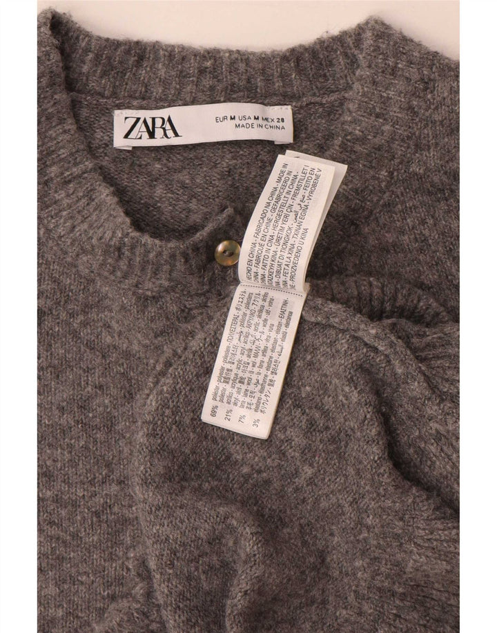 Suéter cardigã feminino Zara UK 14 poliéster cinza médio