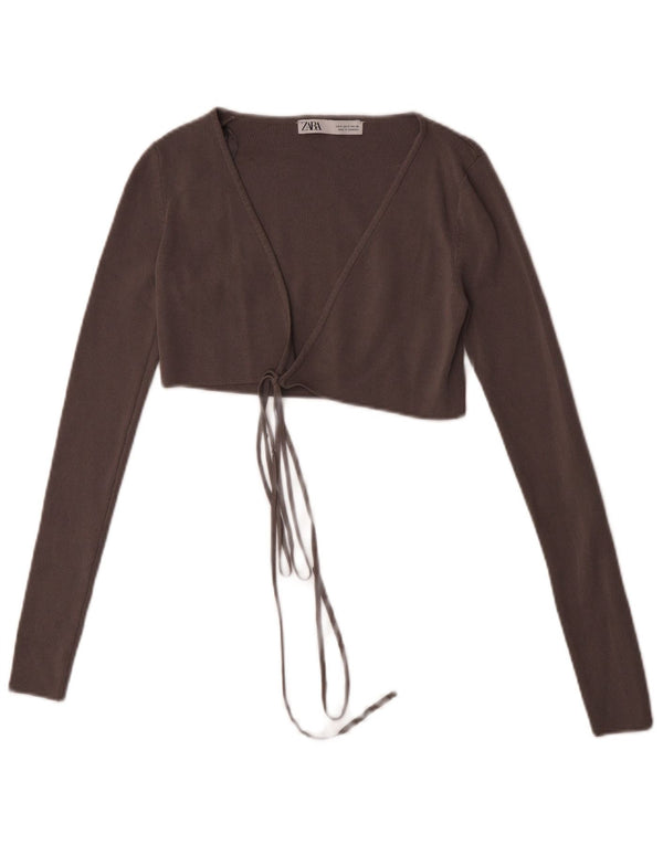 Zara Womens Crop Cardigan Top UK 8 Pequeno Viscose Cinza