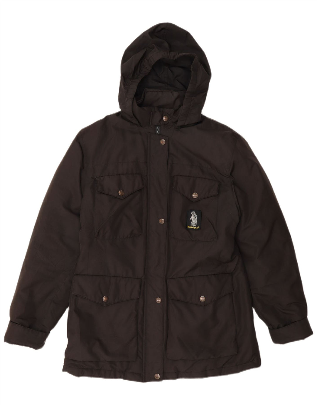 Jaqueta parka feminina com capuz Refrigue UK 12 poliéster cinza médio