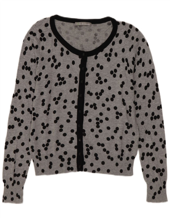 Suéter cardigã feminino Marks & Spencer Reino Unido 10 bolinhas cinza pequenas