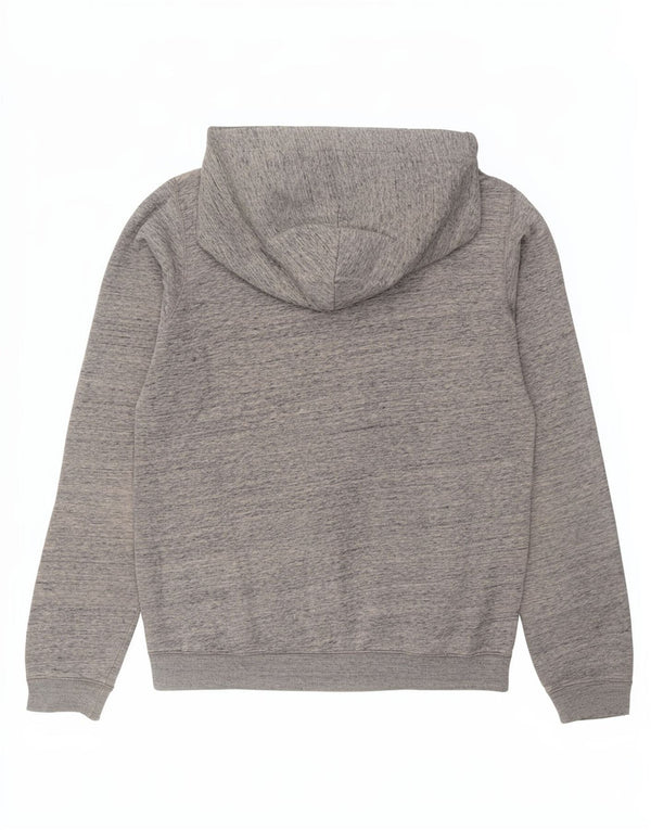 Suéter feminino com capuz gráfico Jack Wills Reino Unido 12 algodão manchado cinza médio