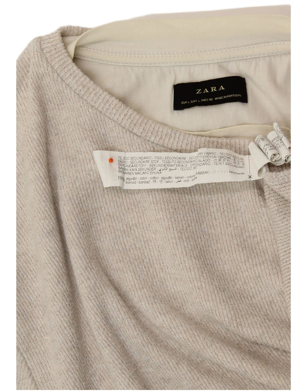 Top feminino ZARA de manga comprida UK 16 grande algodão bege