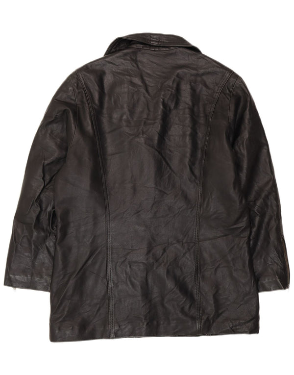 Jaqueta de couro superdimensionada feminina VINTAGE UK 10 pequena preta