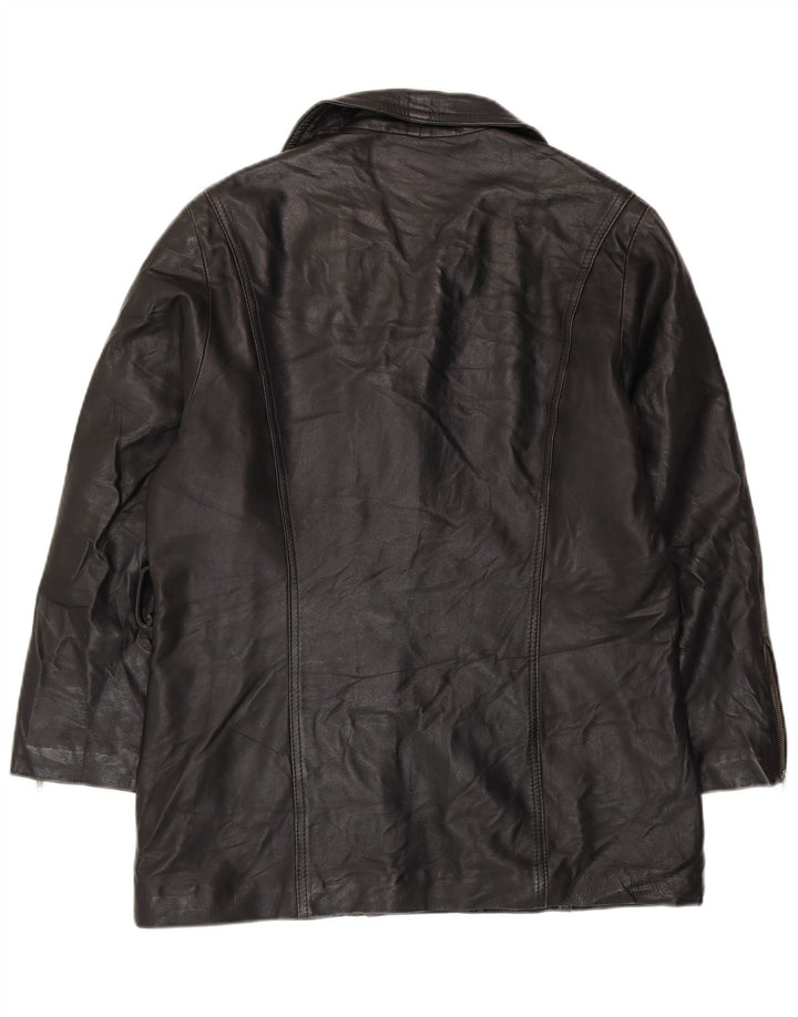 Jaqueta de couro superdimensionada feminina VINTAGE UK 10 pequena preta