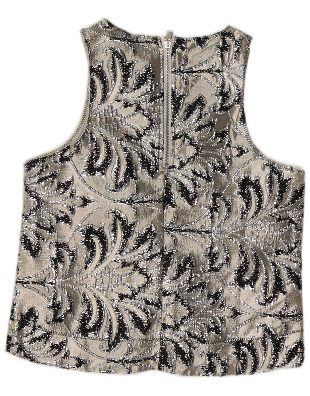 Blusa feminina vintage sem mangas Top UK 10 poliéster paisley cinza pequeno