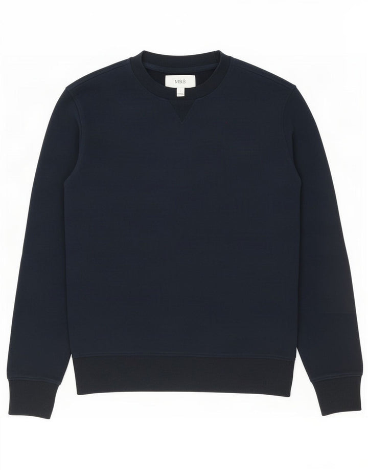Suéter masculino Marks & Spencer pequeno azul marinho algodão