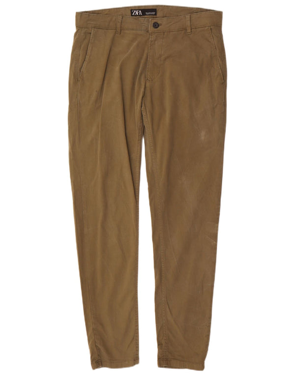 Zara Mens Slim Chino Calças EU 42 Grande W32 L30 Algodão Cáqui