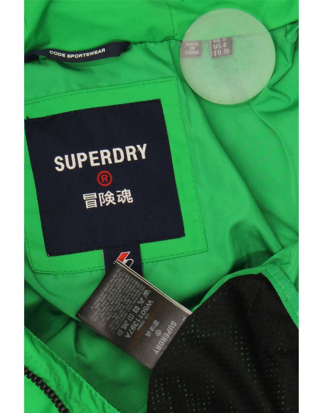 Jaqueta acolchoada com capuz feminina Superdry UK 8 poliéster verde pequeno