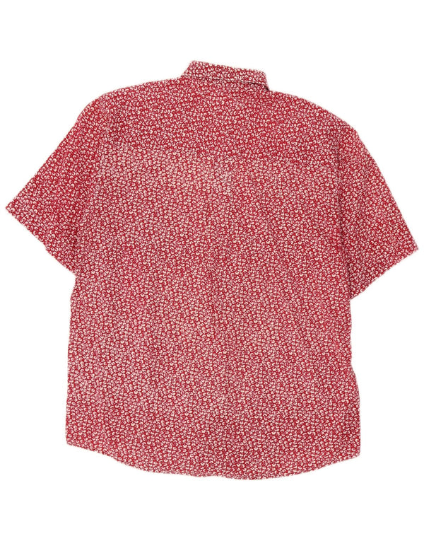 Camisa feminina vintage de manga curta tamanho 38 algodão floral vermelho médio