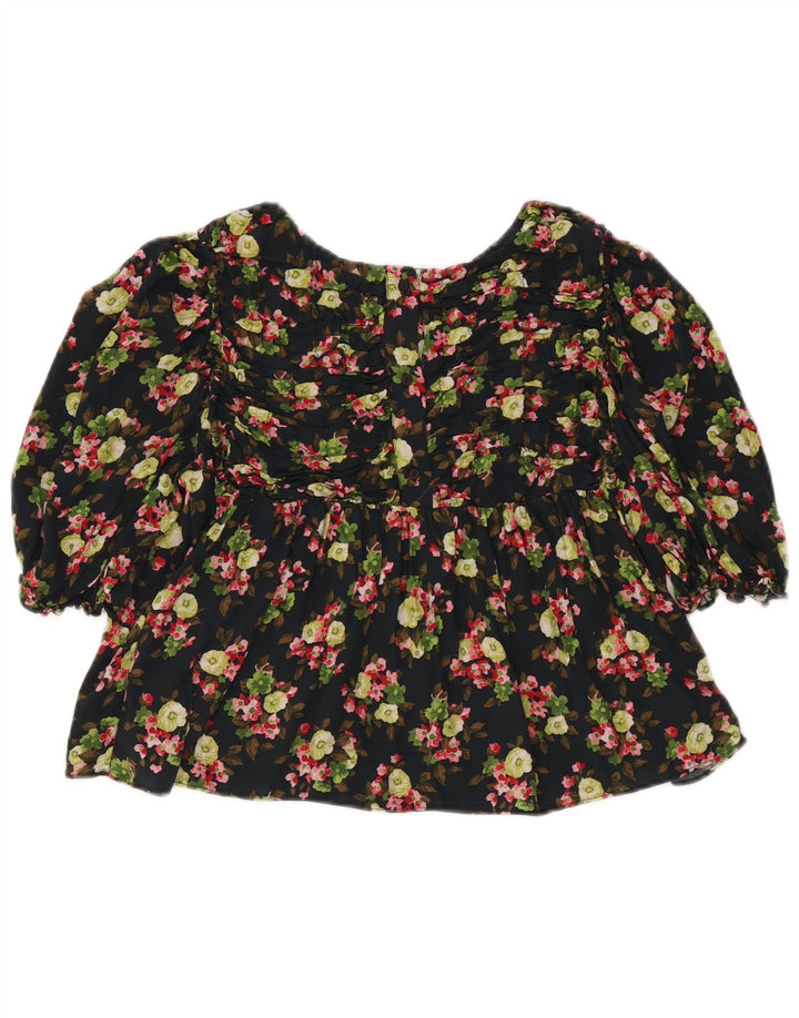 Blusa cropped feminina Zara UK 12 médio preto floral