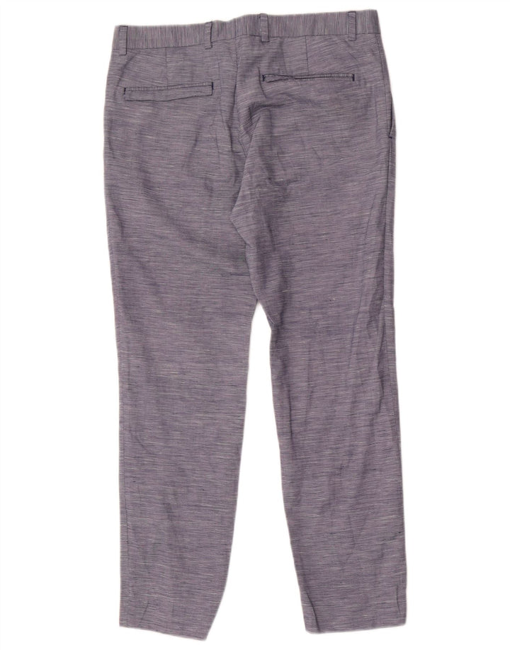 Calça masculina Zara Slim Suit EU 40 Médio W31 L28 Azul Risca de Giz Poliéster