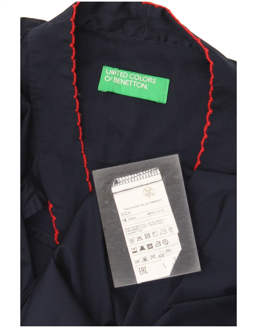 Blusa feminina de manga comprida com gravata frontal da BENETTON Reino Unido 10 pequena azul marinho